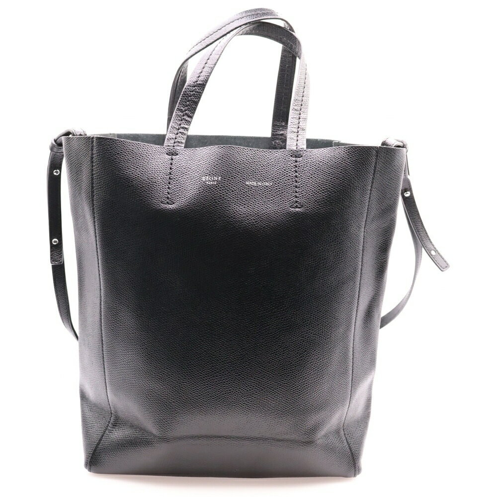 CELINE Cabas Shoulder Bag Tote Handbag Black Leather